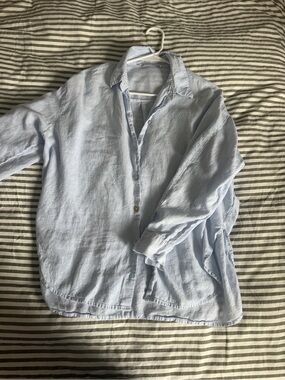 Zara Light Blue and White Striped Collar Shirt